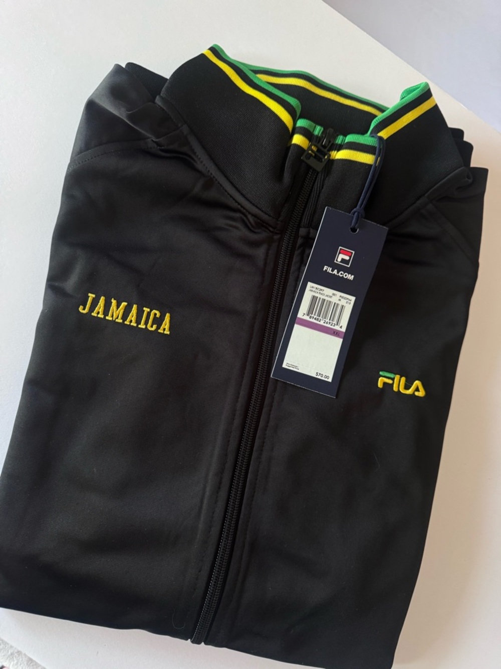 FILA Jamaica Black Track Jacket with Green & Yellow Trim xxl